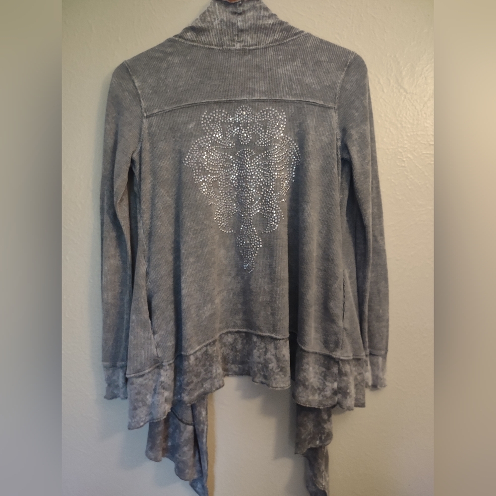 One World Live And Let Live Open Front Cardigan With Silver Stud Embellishment